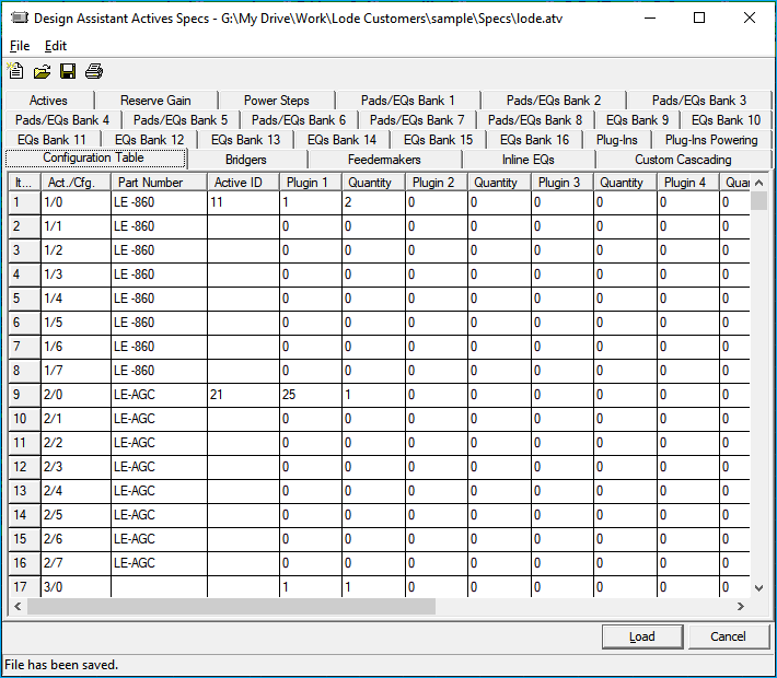 Configuration Table