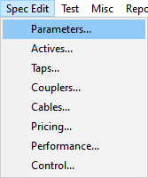 Spec Edit Parameters Menu