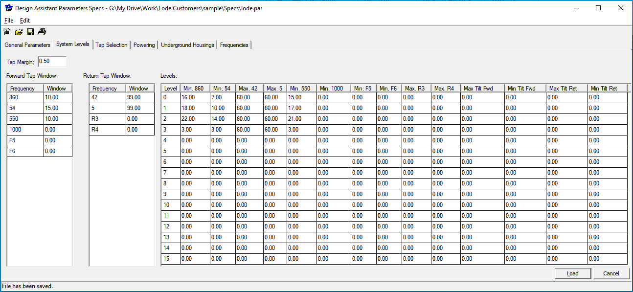 System Levels Tab